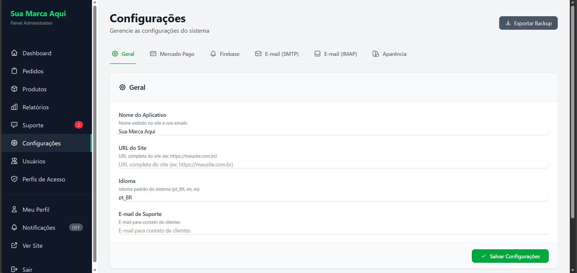Configurações - Desktop